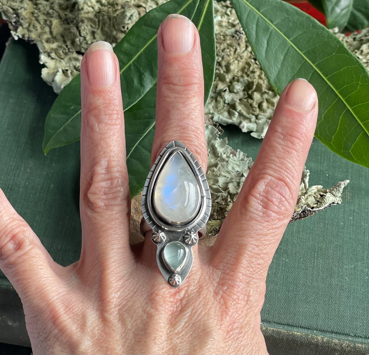 Moonstone & aquamarine,statement ring size