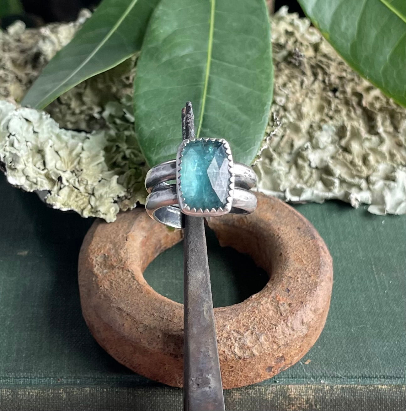 Dark aqua kyanite ring size