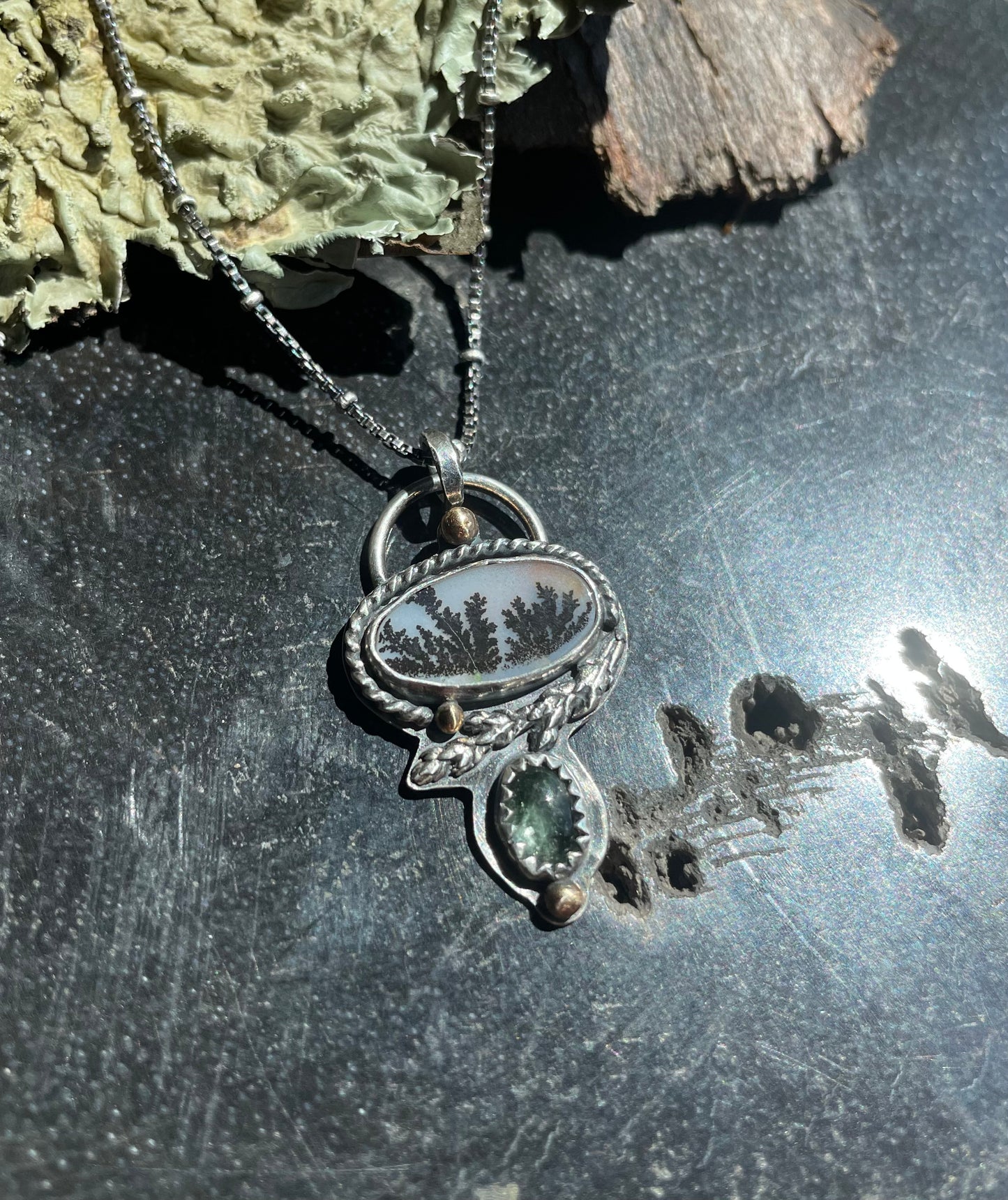 Scenic agate, & tourmaline nature pendant