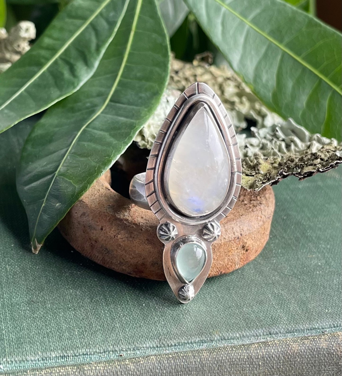 Moonstone & aquamarine,statement ring size