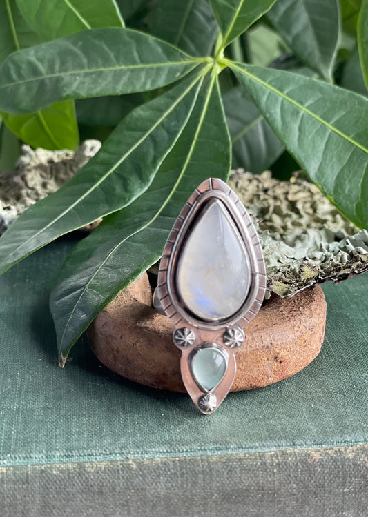 Moonstone & aquamarine,statement ring size