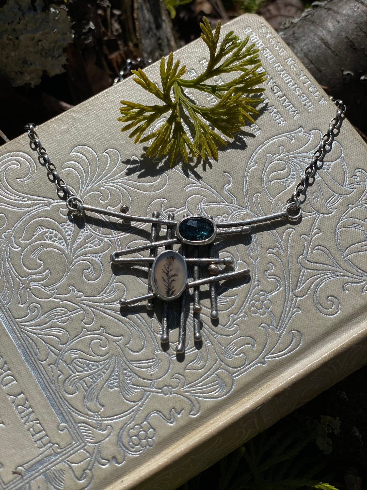 Scenic agate, & teal kyanite necklace