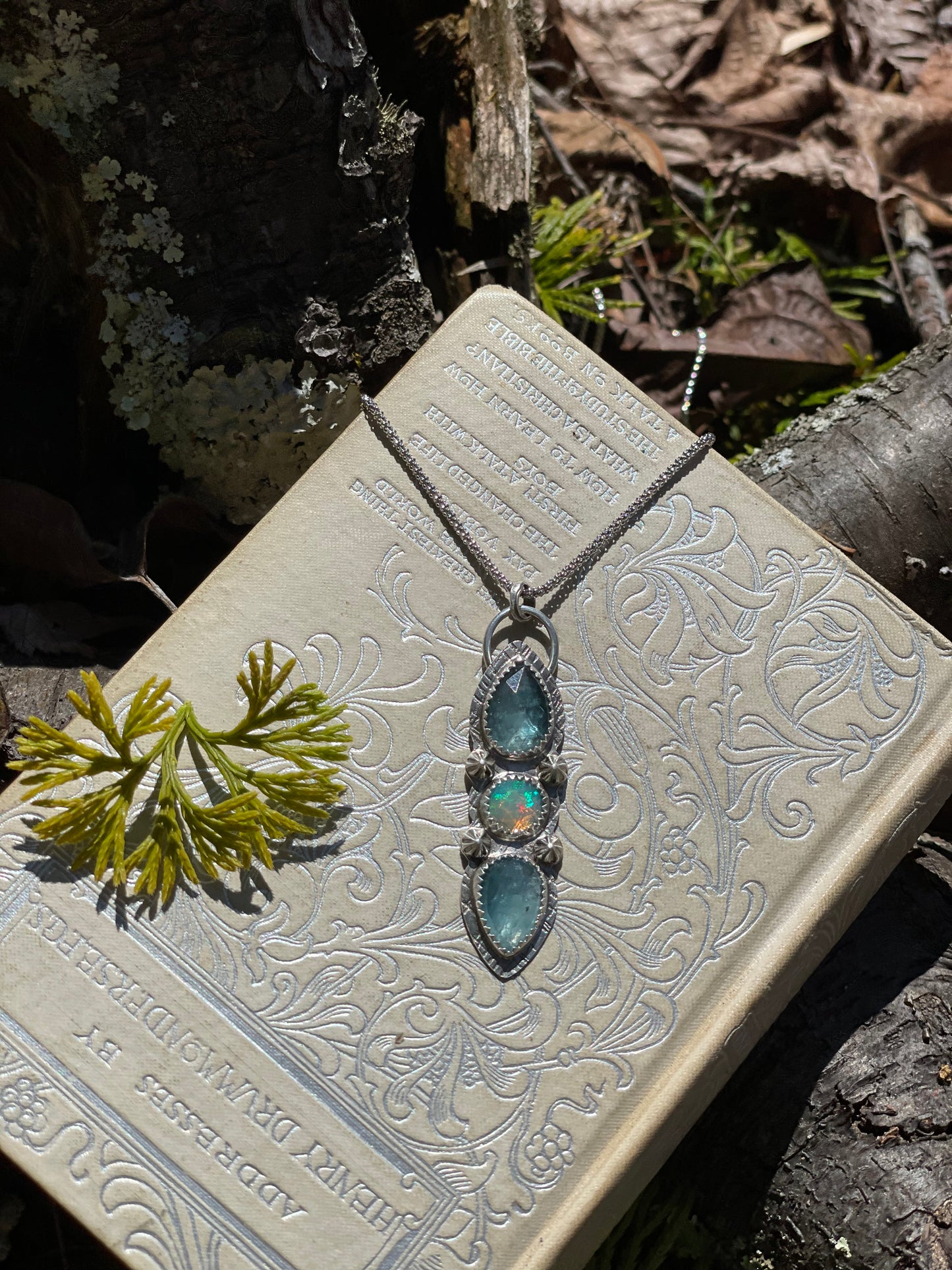 ￼ Aqua kyanite & Ethiopian opal pendant necklace