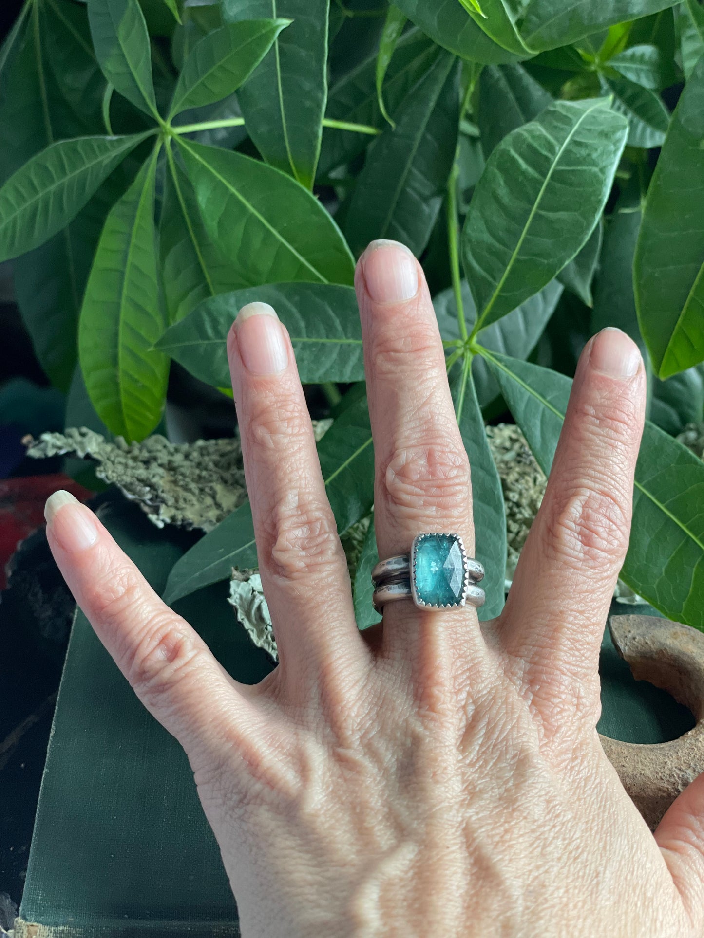 Dark aqua kyanite ring size