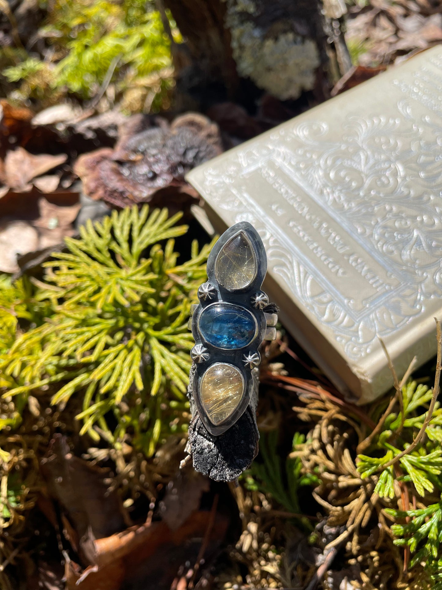 Golden rutile and kyanite sterling ring size