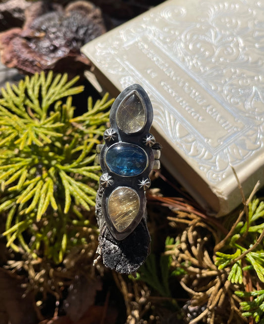 Golden rutile and kyanite sterling ring size