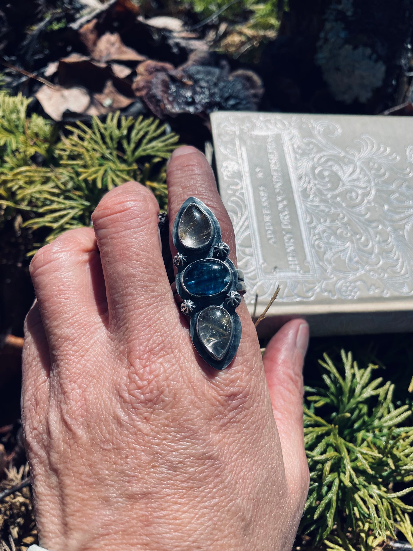 Golden rutile and kyanite sterling ring size