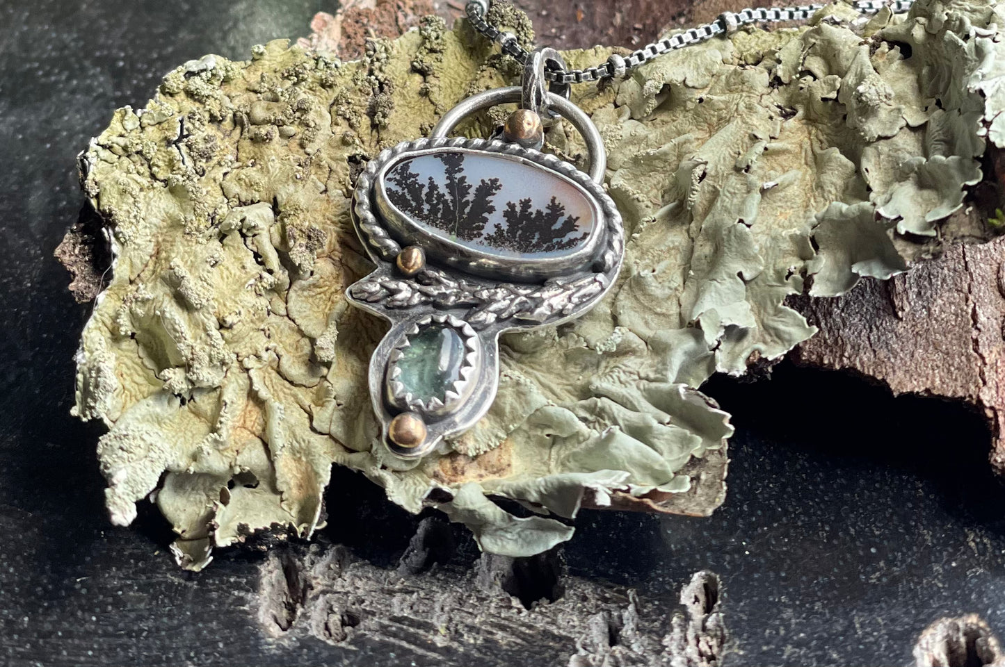 Scenic agate, & tourmaline nature pendant