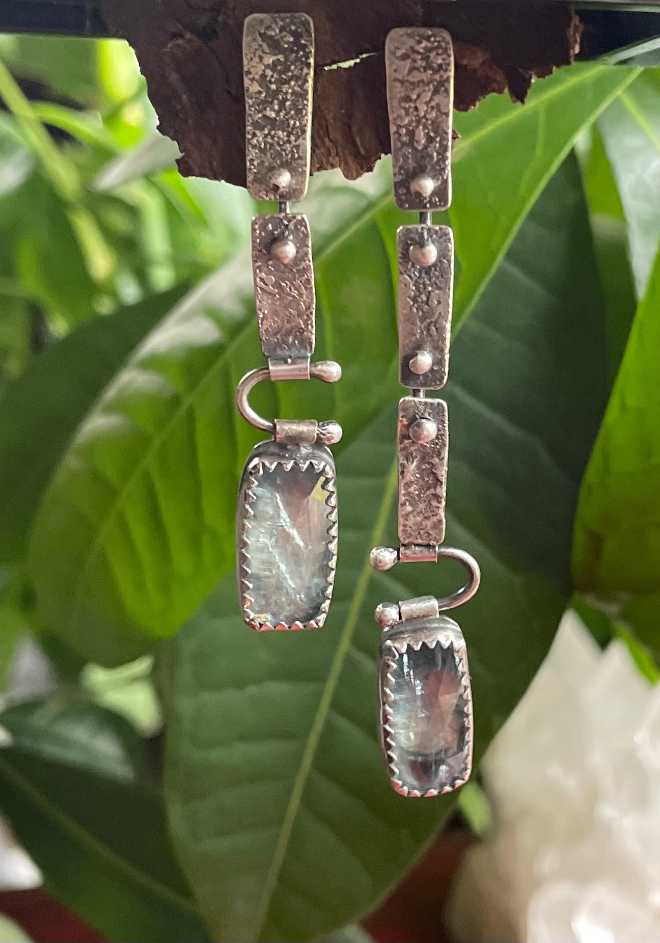 Aqua Kyanite asymmetrical raw- sterling silver earrings