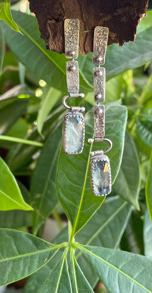 Aqua Kyanite asymmetrical raw- sterling silver earrings