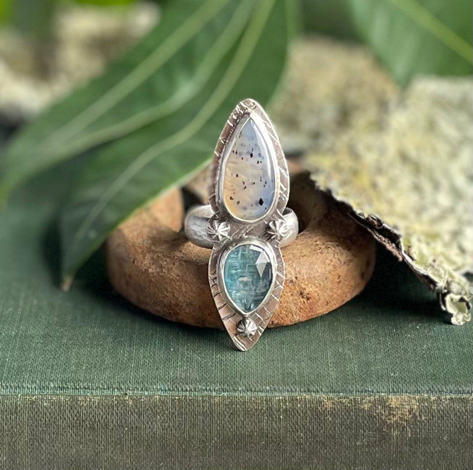 Montana agate and aqua kyanite statement ring size