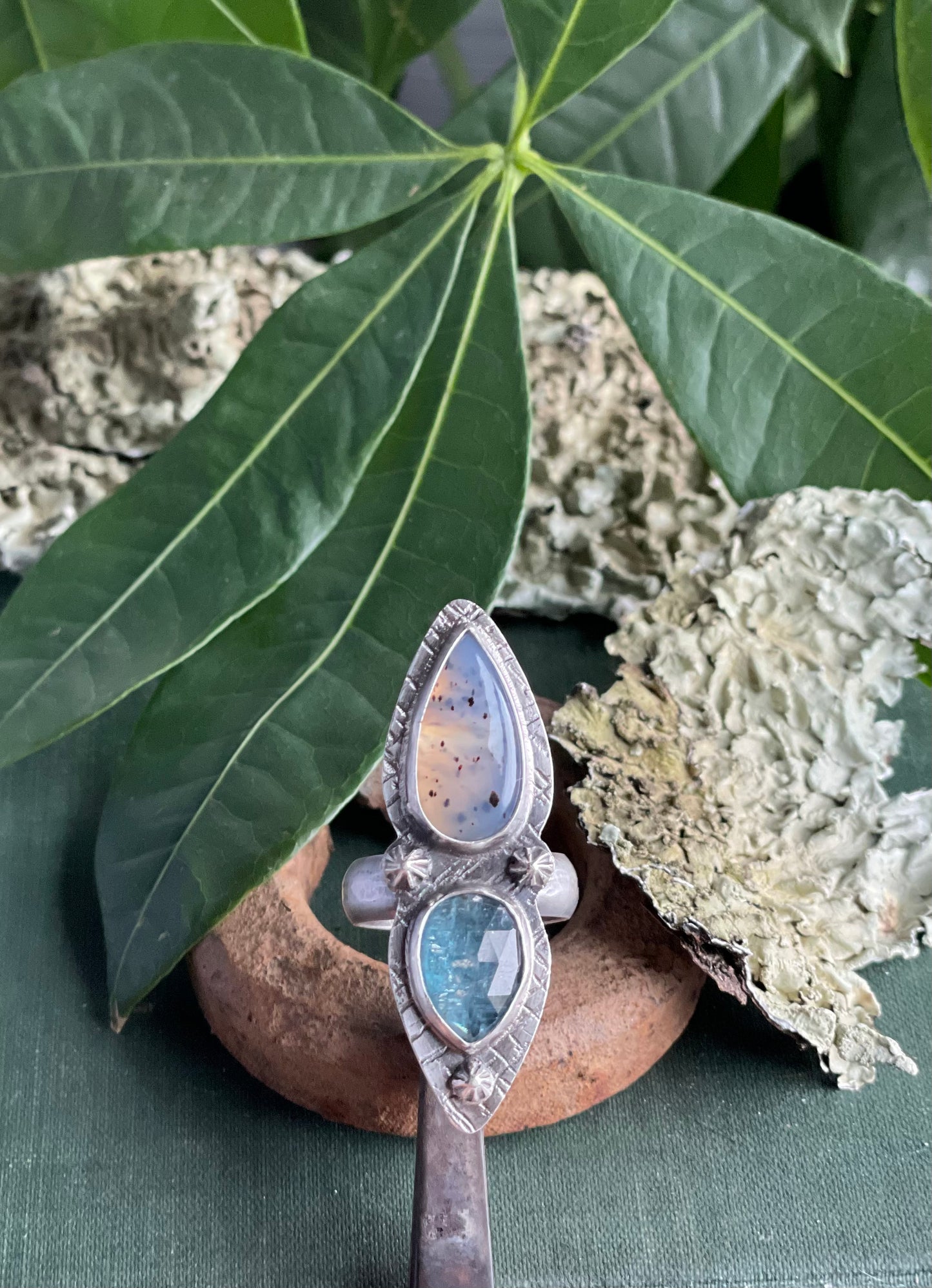 Montana agate and aqua kyanite statement ring size