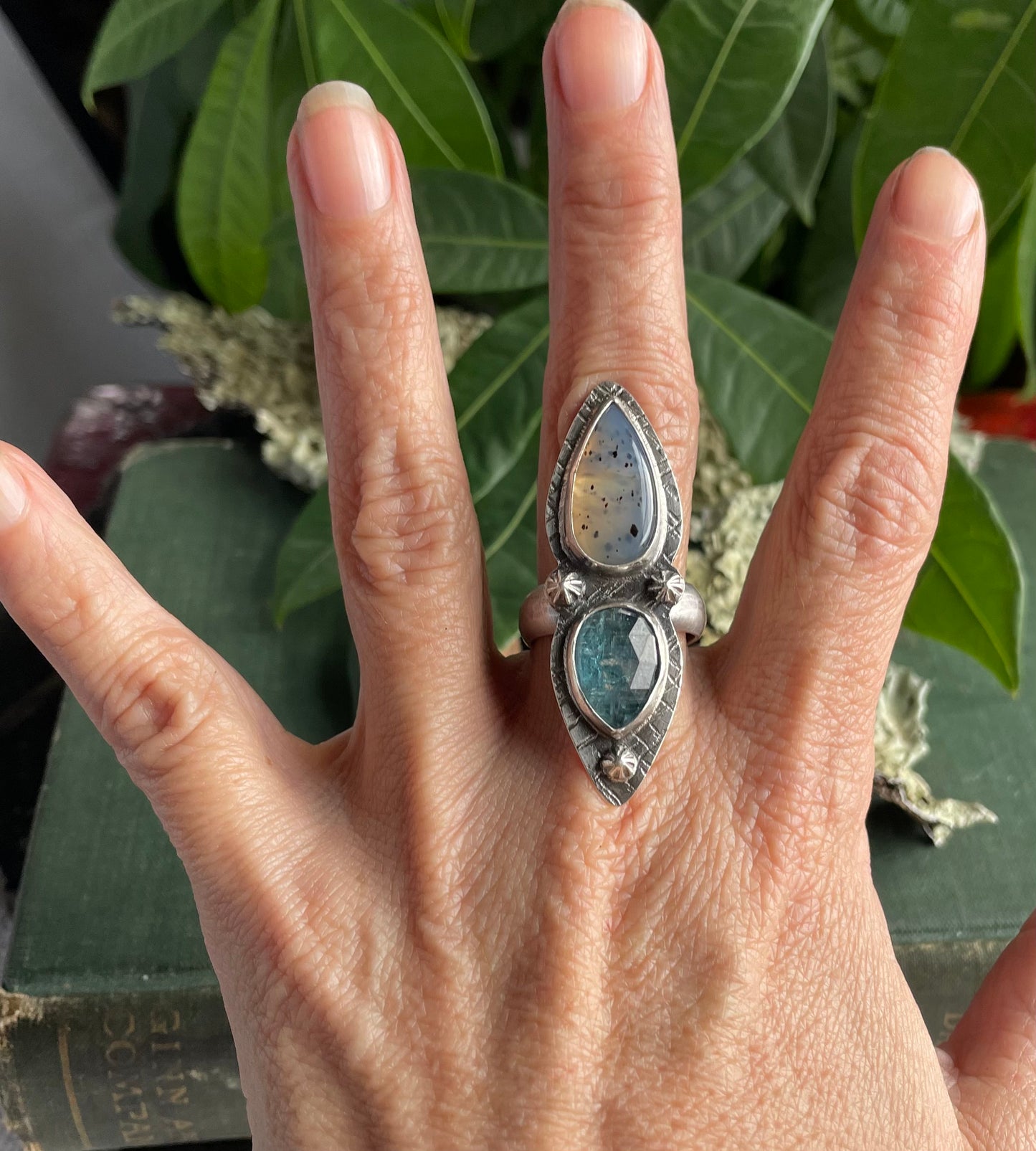 Montana agate and aqua kyanite statement ring size