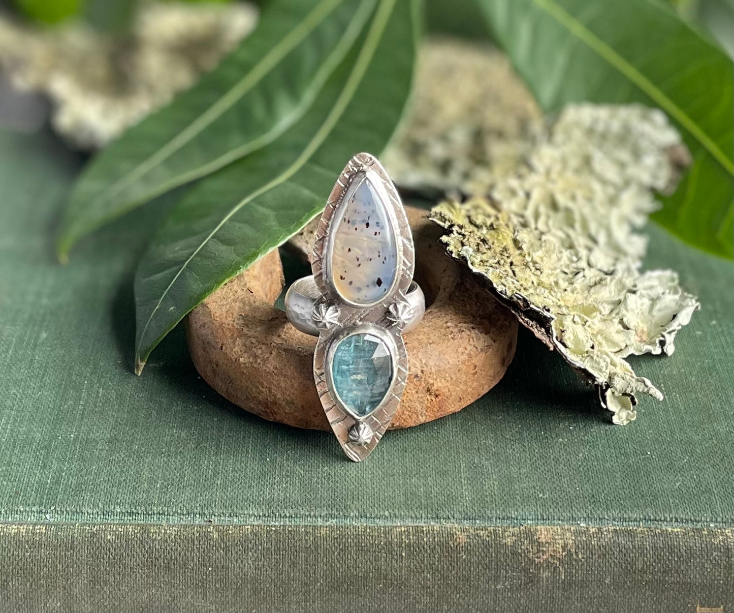 Montana agate and aqua kyanite statement ring size