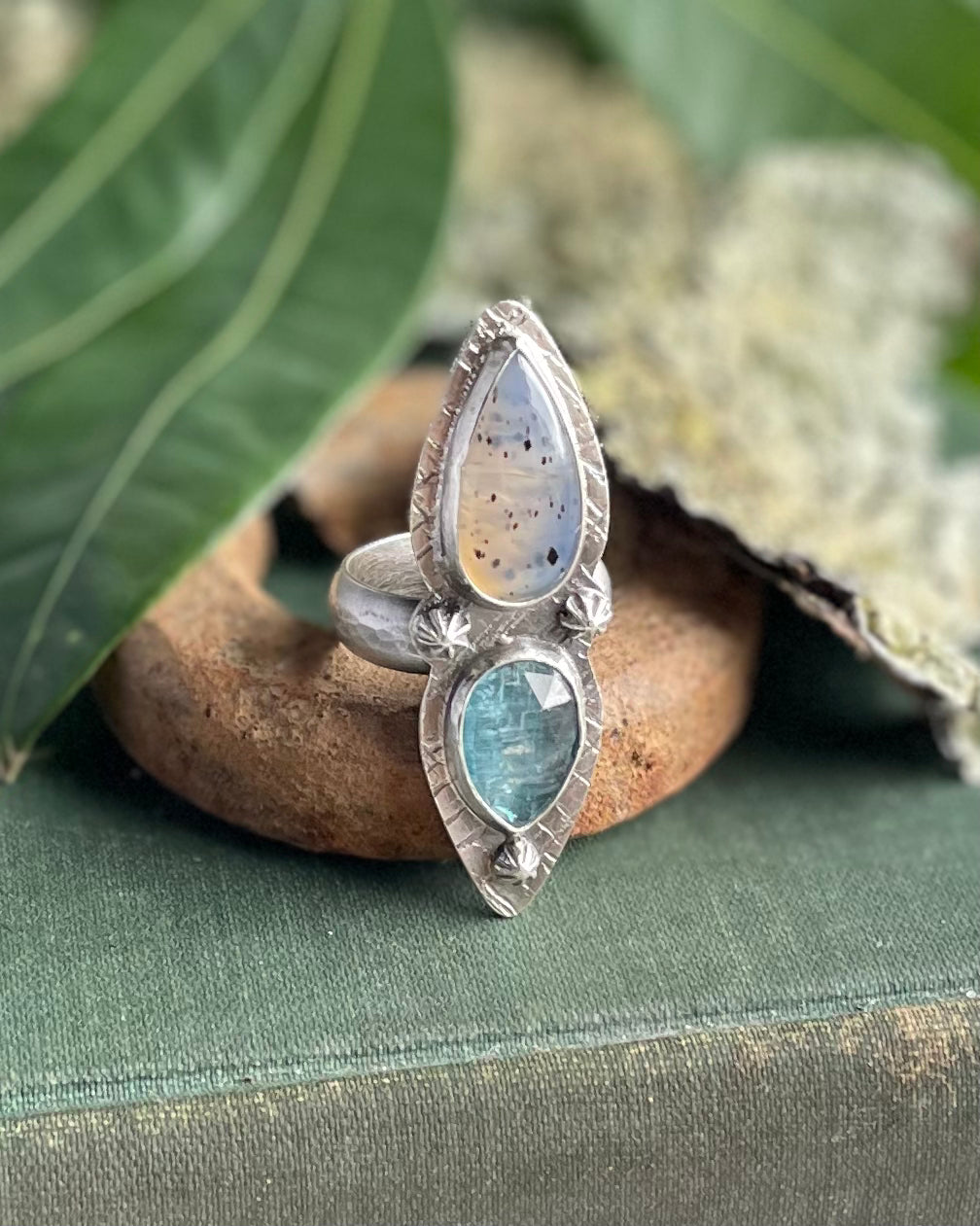 Montana agate and aqua kyanite statement ring size