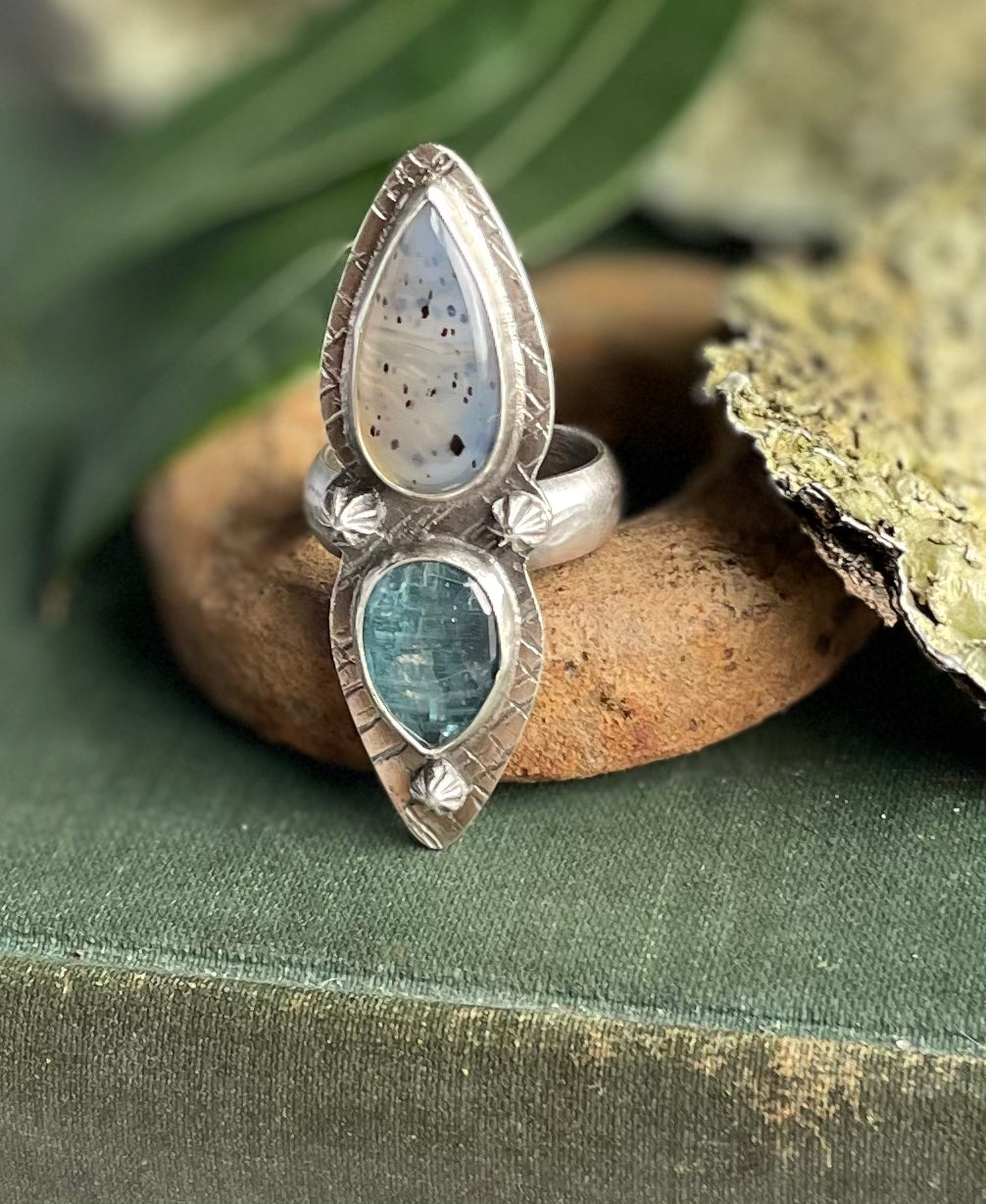 Montana agate and aqua kyanite statement ring size